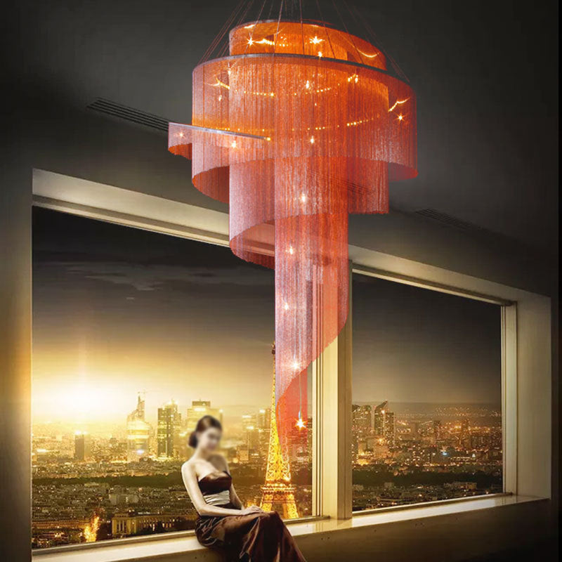 Glamspiral Tassel Kronleuchter stilvolle moderne Metall 4-Licht-Deckenleuchte für Halle