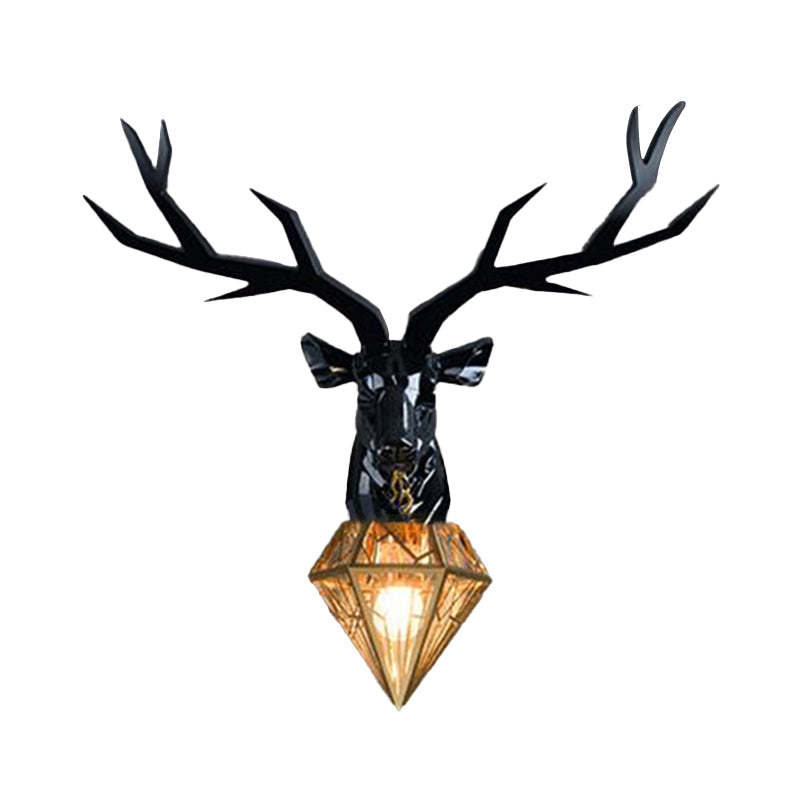 Resin Deer Wall Light Traditional 14.5"/19.5" Wide 1 Light White/Black Sconce Light with Diamond Metal Shade