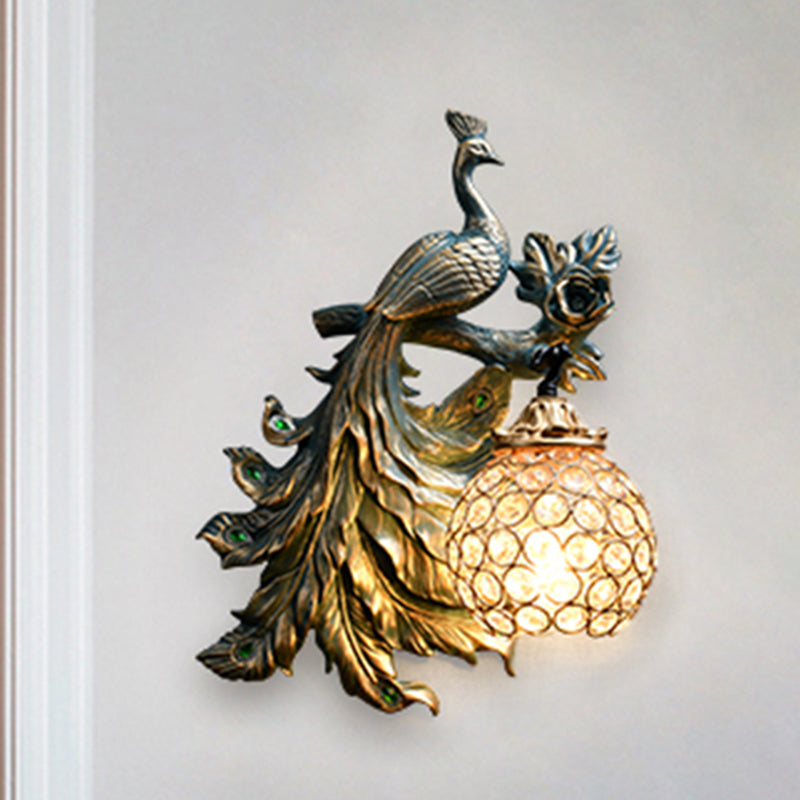 1 Light Living Room Wall Sconce Vintage Bronze Wall Lamp with Phenix Resin Design toward Right/Left