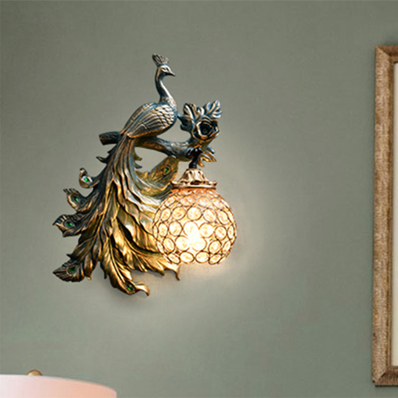 1 Light Living Room Wall Sconce Vintage Bronze Wall Lamp with Phenix Resin Design toward Right/Left
