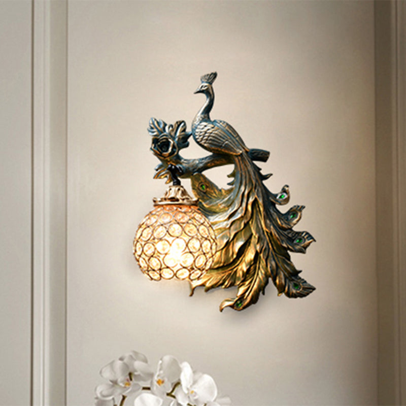 1 Light Living Room Wall Sconce Vintage Bronze Wall Lamp with Phenix Resin Design toward Right/Left