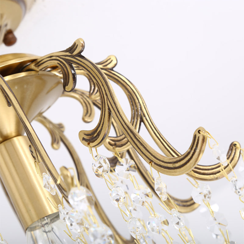 Curved Semi Flush Mount Light Traditional 1-Light Metal Flushmount Ceiling Fixture with Clear/Cognac Crystal Droplet