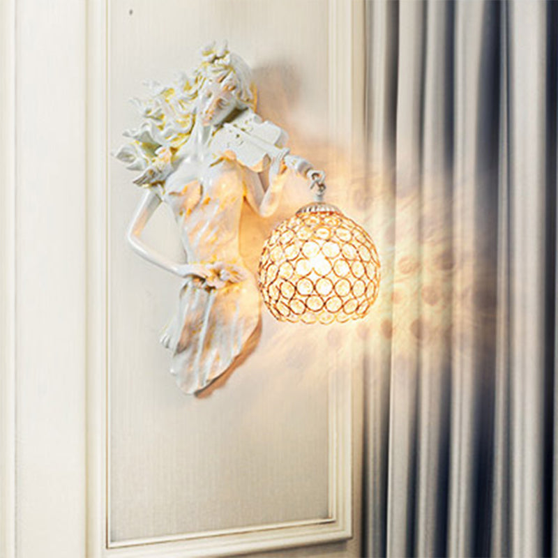 Dome Wall Mount Leichte Vintage Metall und Kristall 1 hellweißes/goldenes Wandleuchten mit Mädchendekoration