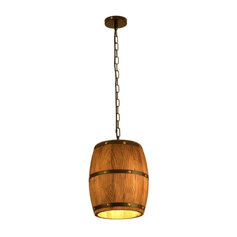 Brown 1 Light Drop Pendant Industrial Wood Bucket Hanging Lights for Bar
