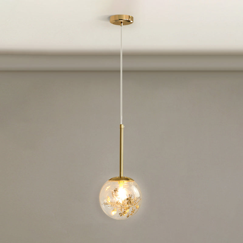 Sferisch glashangend plafondlicht Modern 1 lichte slaapkamer hanglamp in goud