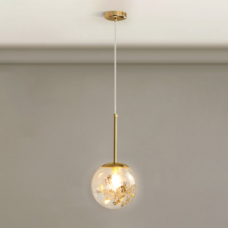 Sferisch glashangend plafondlicht Modern 1 lichte slaapkamer hanglamp in goud
