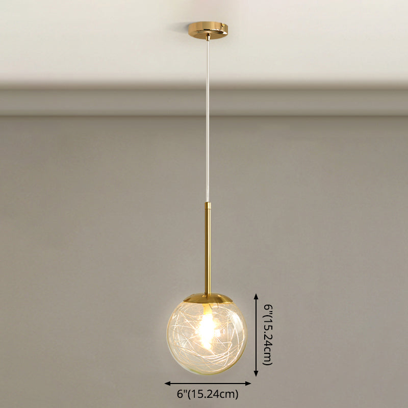 Sferisch glashangend plafondlicht Modern 1 lichte slaapkamer hanglamp in goud