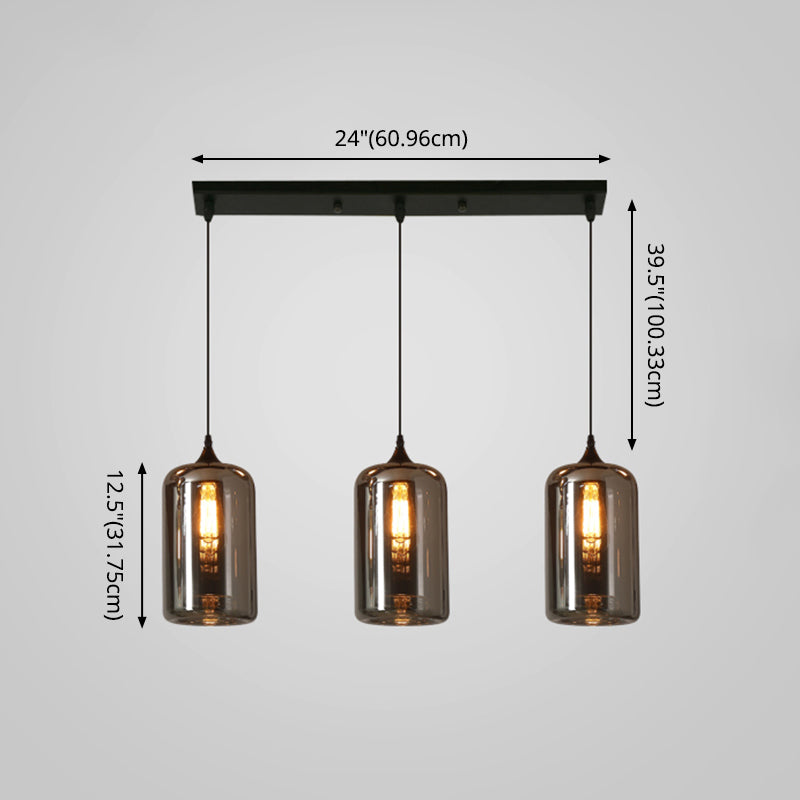 Luci di vetro affumicato contemporaneo a ciondolo grigio per il tavolo da pranzo