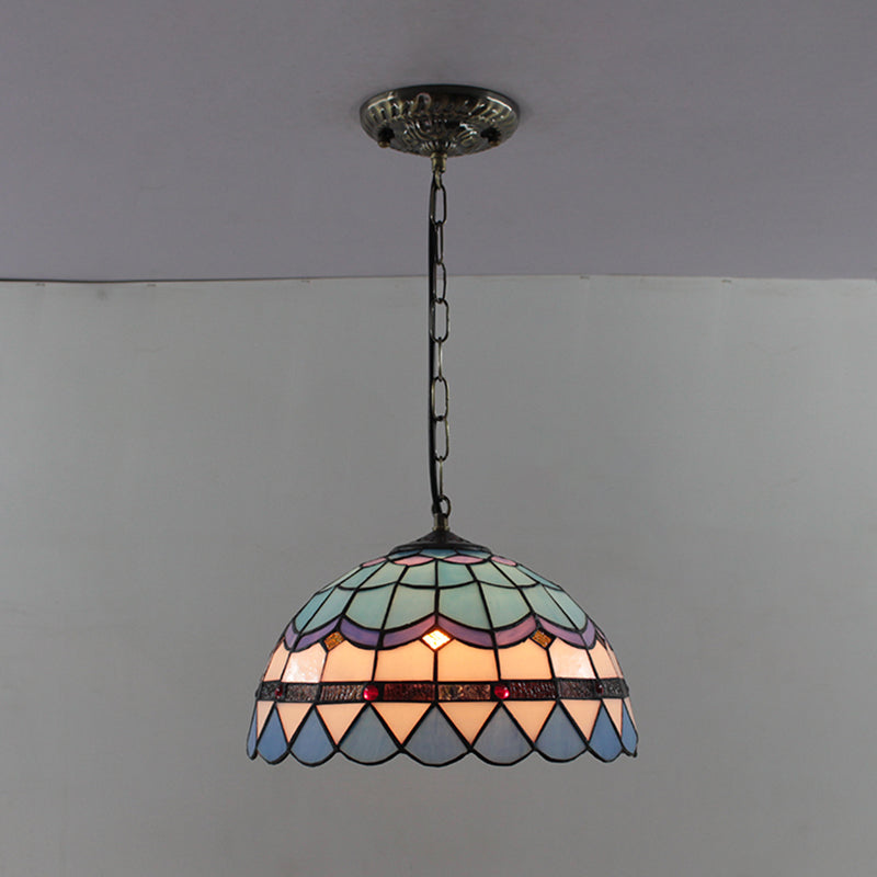 Dome Pendant Light Tiffany-Style 12" Wide 1 Light Glass Hanging Lamp for Living Room