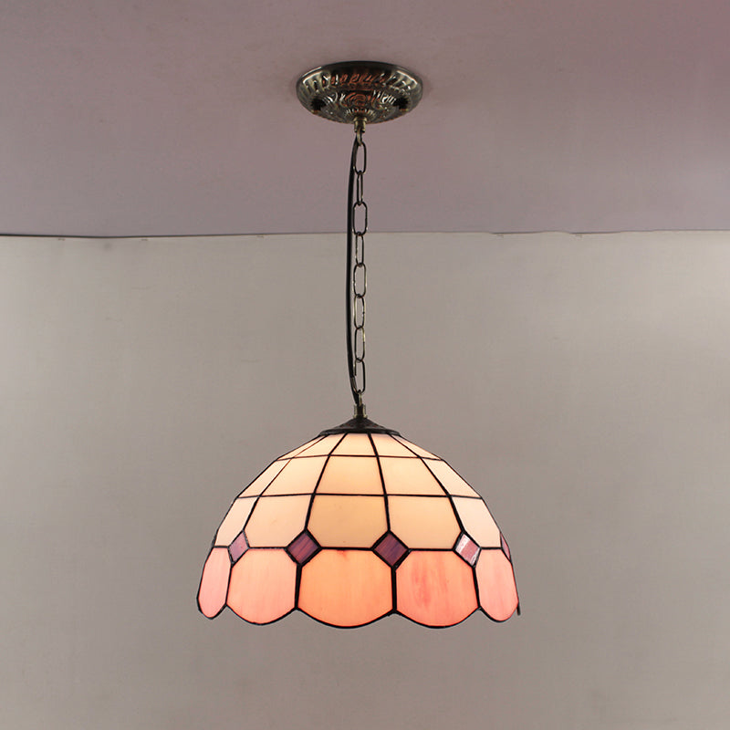 Dome Pendant Light Tiffany-Style 12" Wide 1 Light Glass Hanging Lamp for Living Room