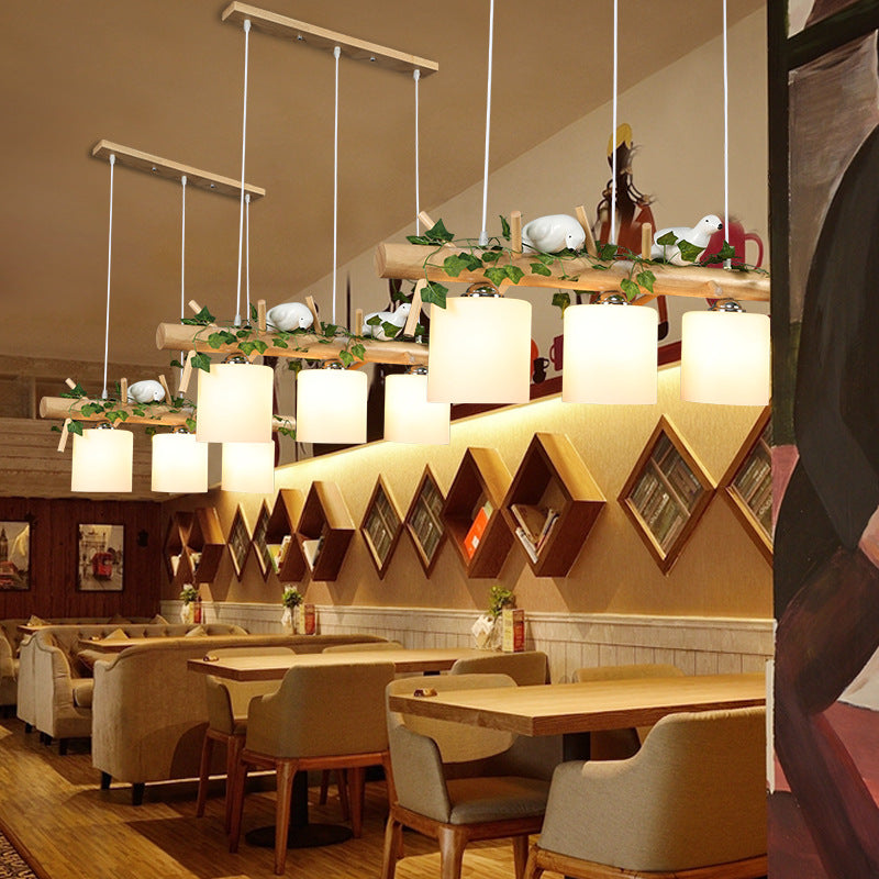 Wood Island Light Modern Natural Wood Linear Island Lighting for Restaurant