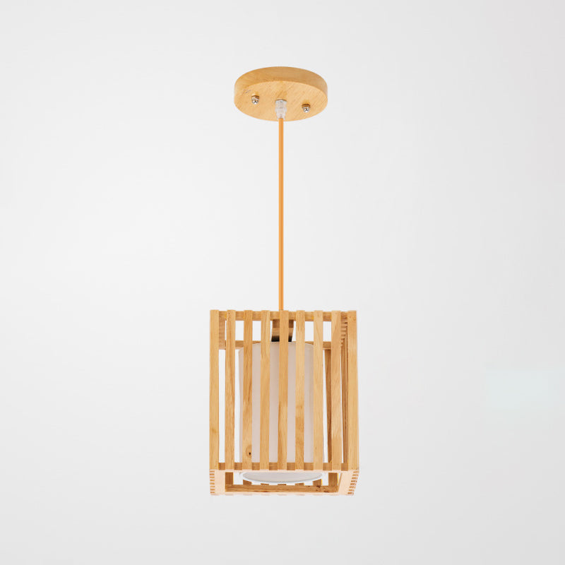 Rectangle Island Pendant Asian Wood Pendant Lighting in Natural Wood