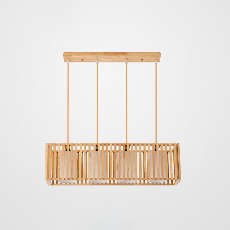 Rectangle Island Pendant Asian Wood Pendant Lighting in Natural Wood