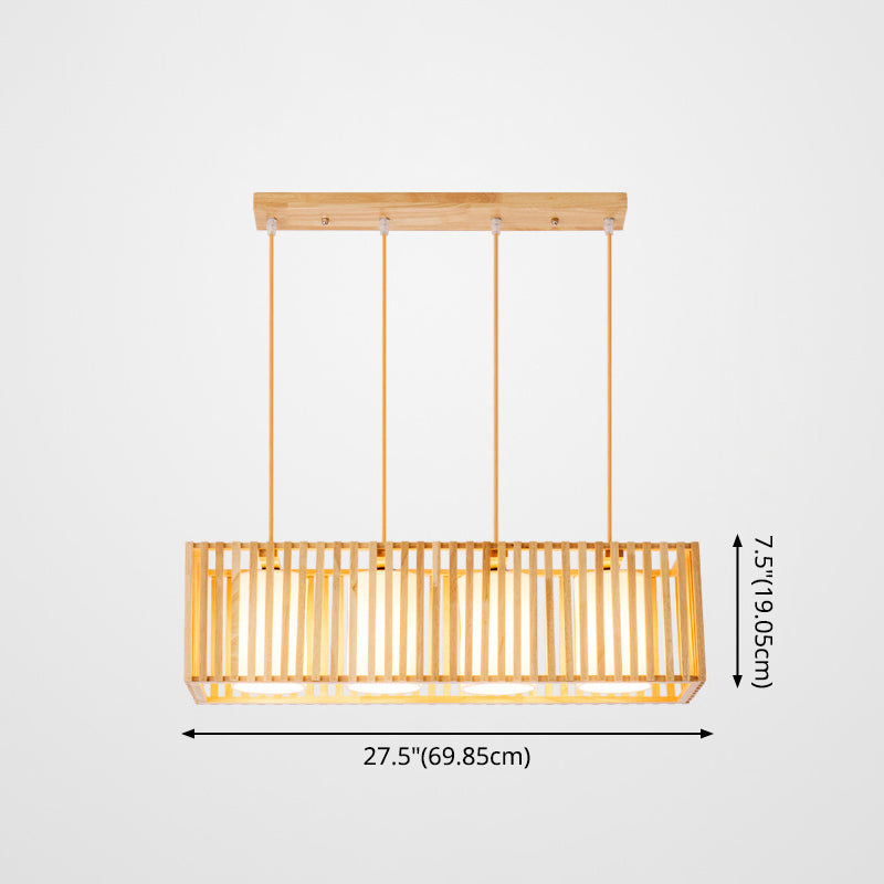 Rectangle Island Pendant Asian Wood Pendant Lighting in Natural Wood