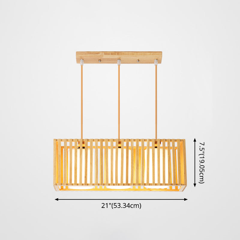 Rectangle Island Pendant Asian Wood Pendant Lighting in Natural Wood