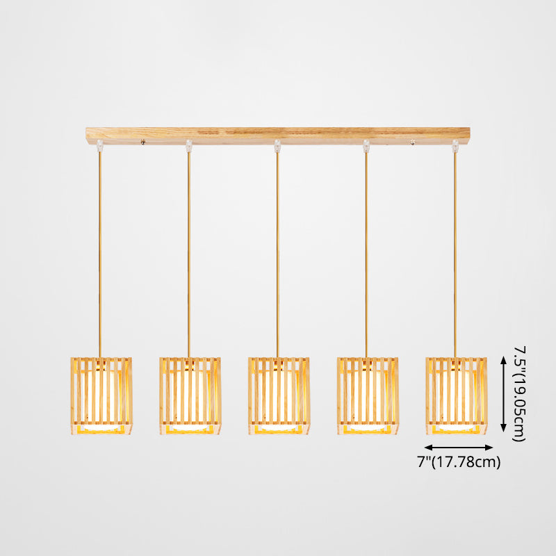 Rectangle Island Pendant Asian Wood Pendant Lighting in Natural Wood