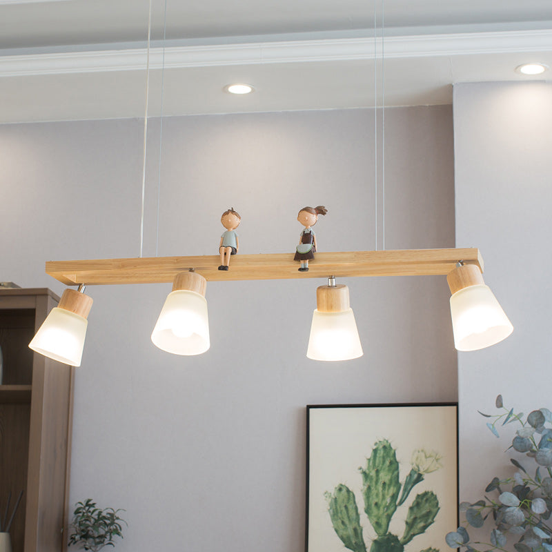 Rectangle Island Pendant Modern Wood Pendant Lighting in Natural Wood