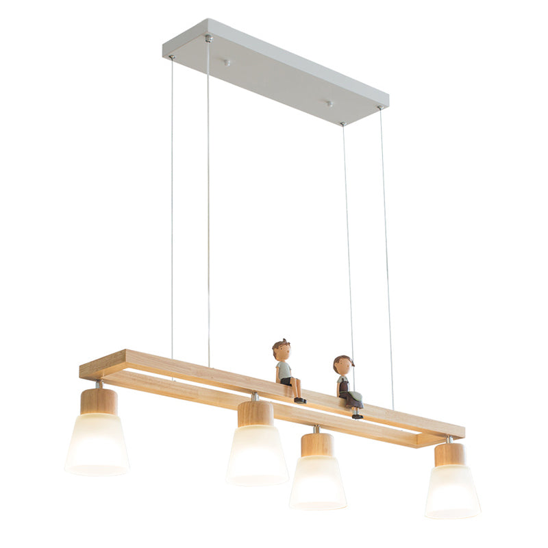 Rectangle Island Pendant Modern Wood Pendant Lighting in Natural Wood