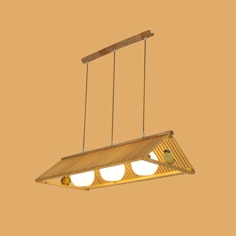 Triangle Island Pendant Asian Wood Pendant Lighting in Natural Wood