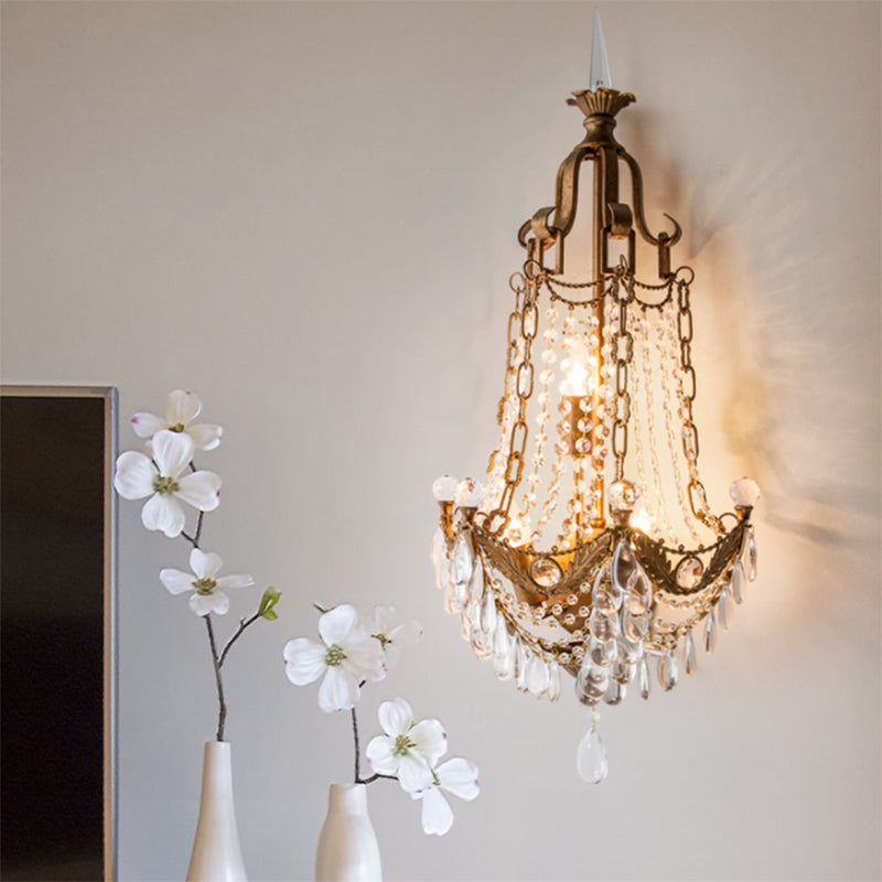 3 Lights Metal and Crystal Wall Mount Light Traditional Brass Anchor Living Room Sconce Light