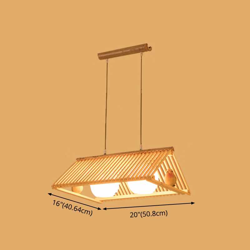 Triangle Island Pendant Asian Wood Pendant Lighting in Natural Wood