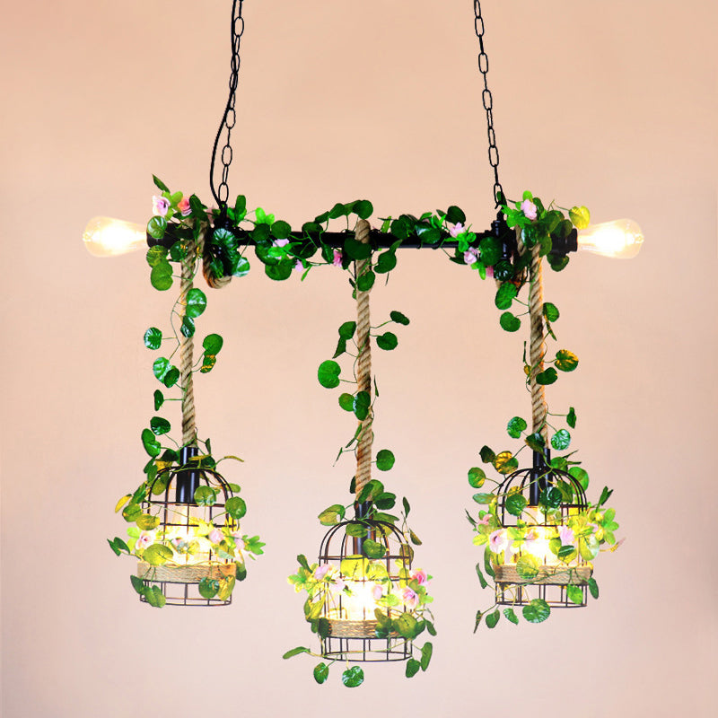Black Metal Plant Island Ceiling Light Rustic Pendant Lighting for Restaurant