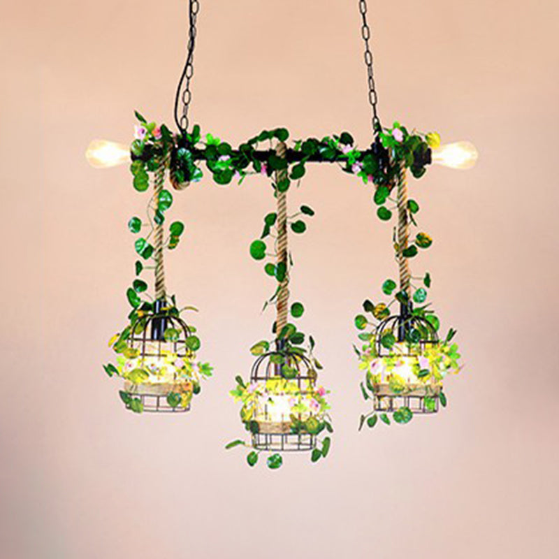 Black Metal Plant Island Ceiling Light Rustic Pendant Lighting for Restaurant