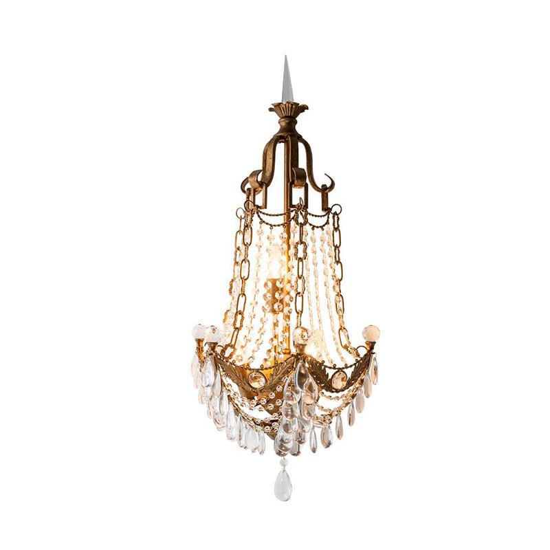 3 Lights Metal and Crystal Wall Mount Light Traditional Brass Anchor Living Room Sconce Light