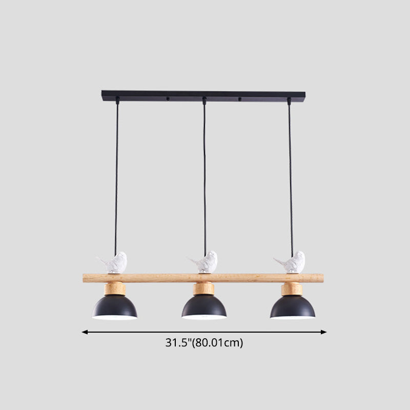 3 Lights Metal Shaded Island Lighting Nordic Style Bowl Wood Pendant