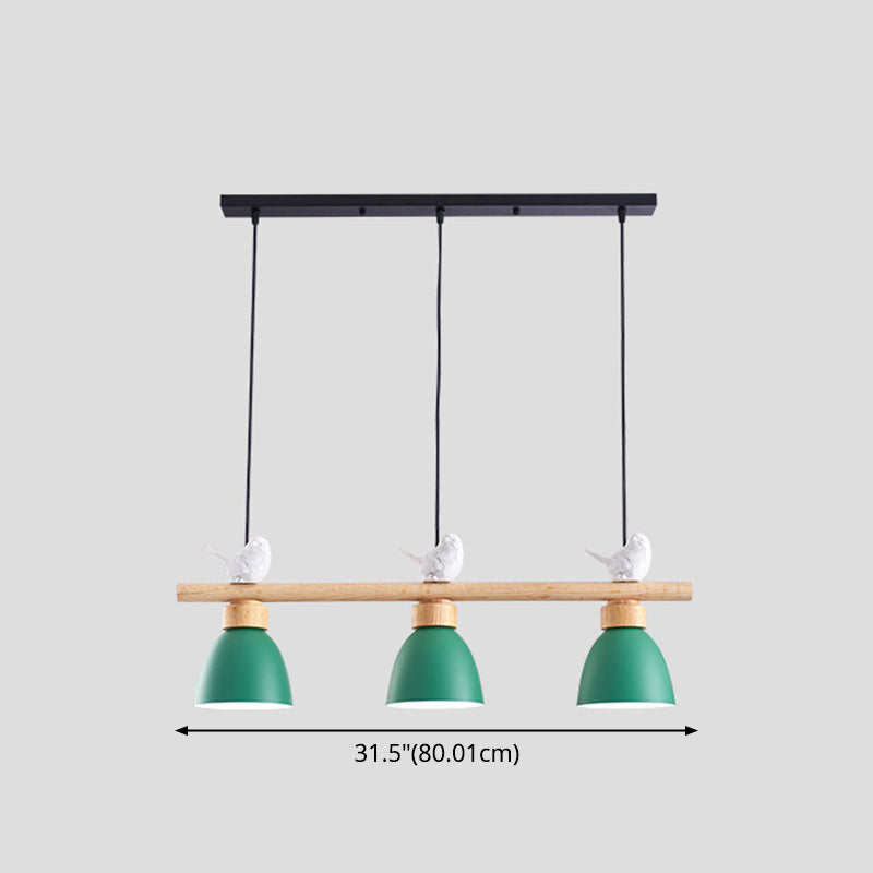 3 Lights Island Pendant Macaron Bowl Metal Pendant with Wood Electric Light Socket
