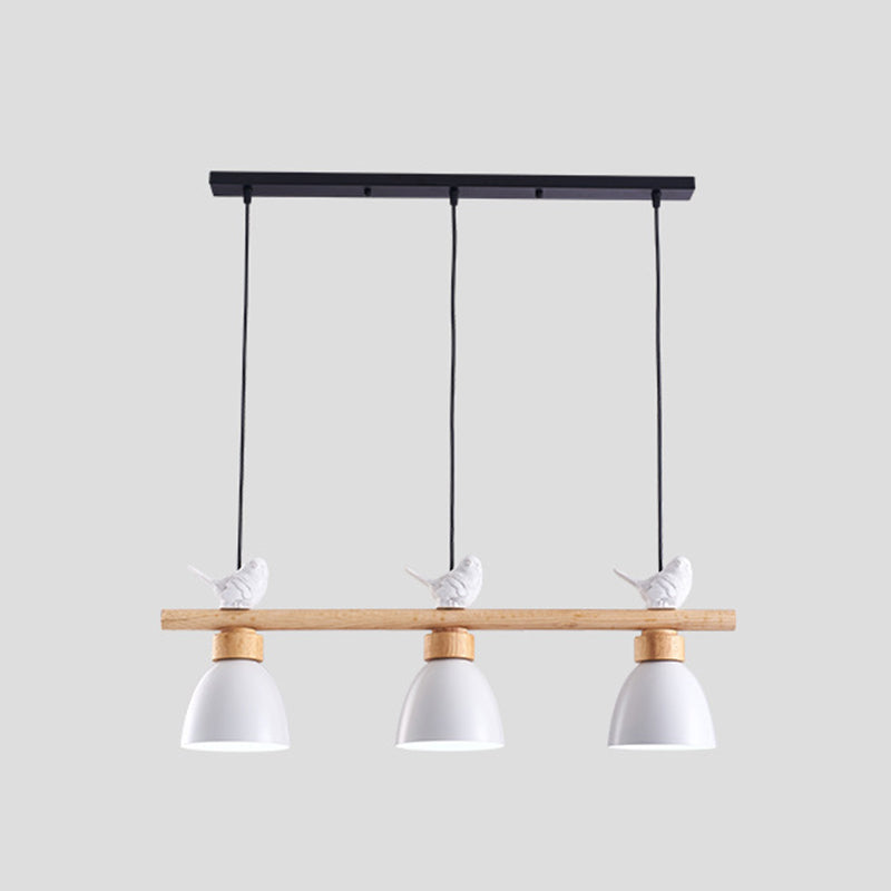 3 Lights Island Pendant Macaron Bowl Metal Pendant with Wood Electric Light Socket