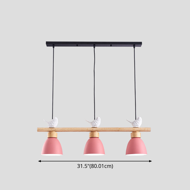 3 Lights Island Pendant Macaron Bowl Metal Pendant with Wood Electric Light Socket