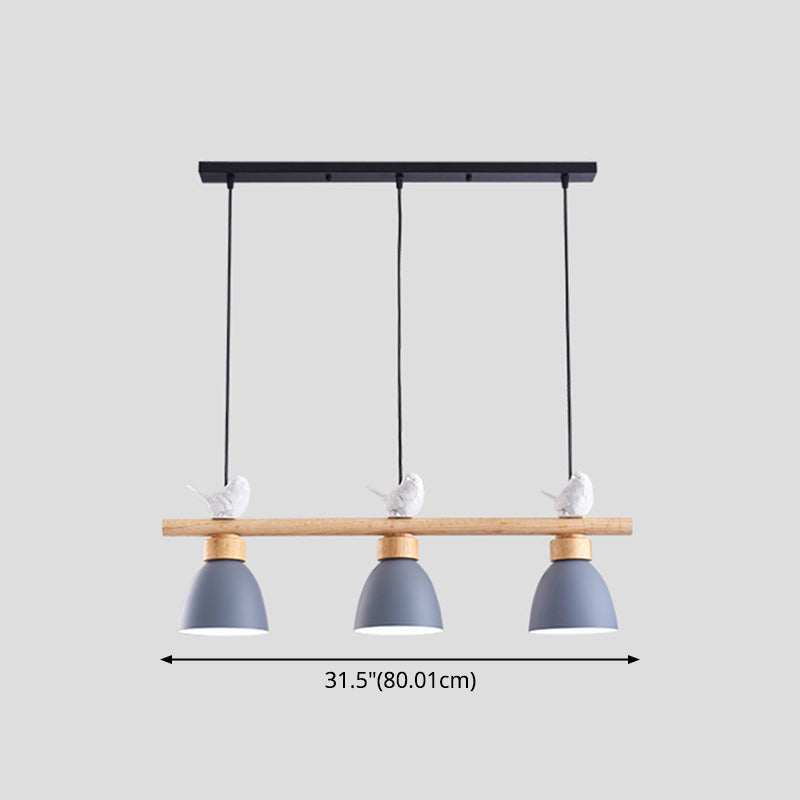 3 Lights Island Pendant Macaron Bowl Metal Pendant with Wood Electric Light Socket