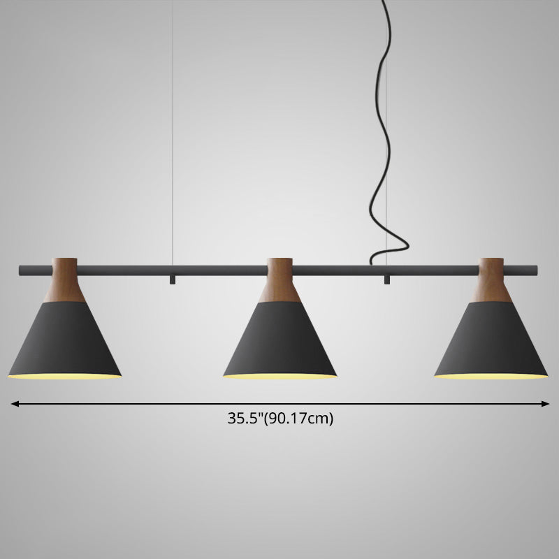 Adjustable Hanging Cord 3 Lights Island Pendant Lights Nordic Style Conical Metal Pendant in Wood