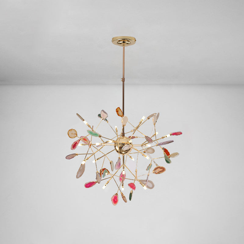 Luminaires îles colorés pendentif en métal branche moderne avec pierre d'agate pour restauration
