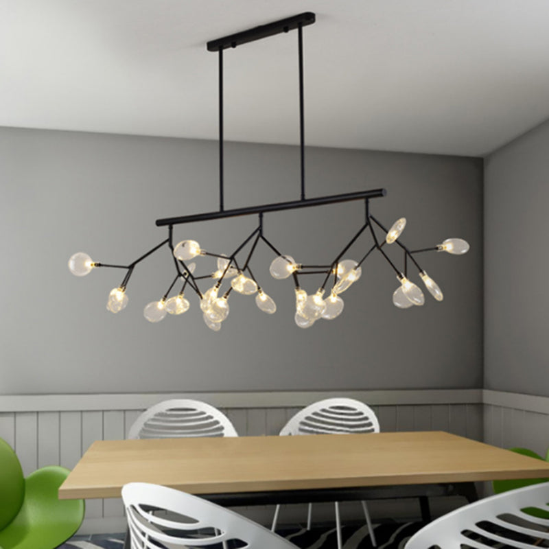 27 Lights Island Lighting Ultra-modern Branch Metal Pendant with Clear Shade for Dining Room