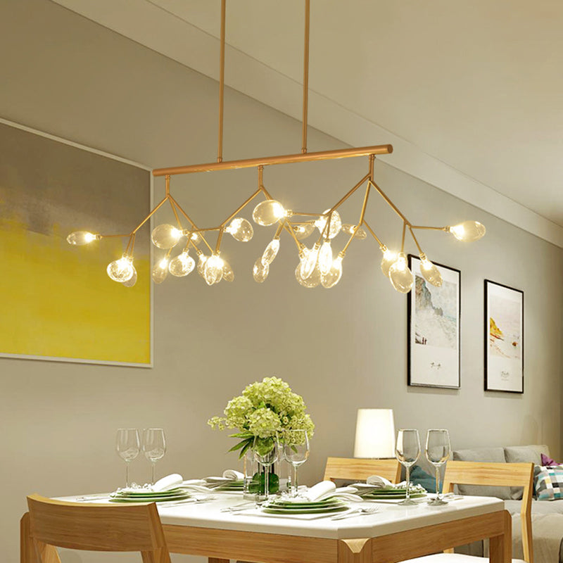 27 Lights Island Chandelier Contemporary Leaf-Shaped Metal Pendant for Bedroom