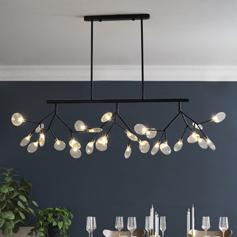 27 Lights Island Chandelier Contemporary Leaf-Shaped Metal Pendant for Bedroom