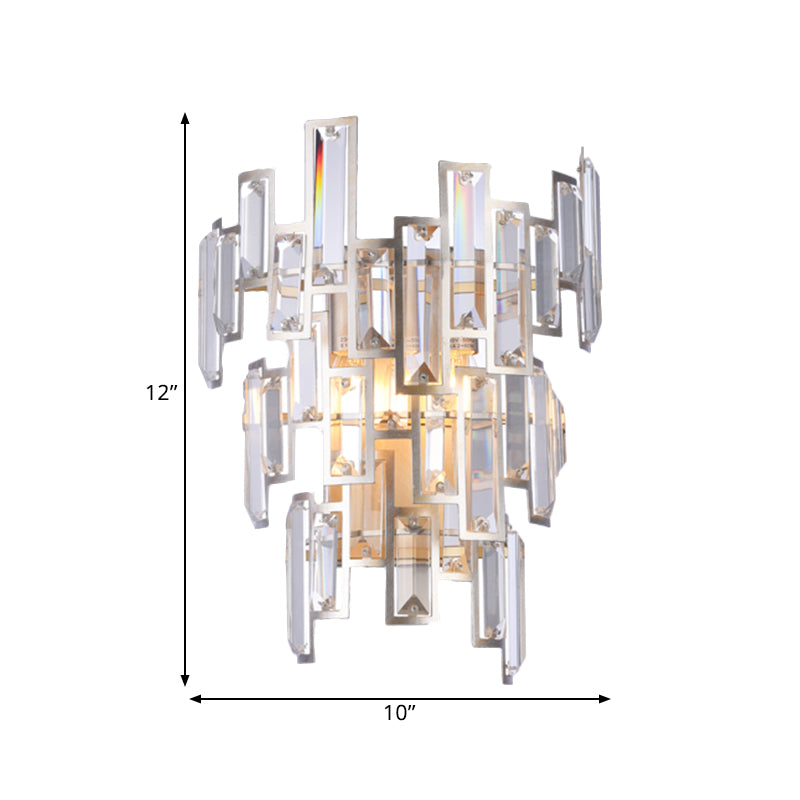 Rose Gold 2-Bulb Wall Lamp Modern Rectangular-Cut Crystal Tier Wall Sconce for Dining Room
