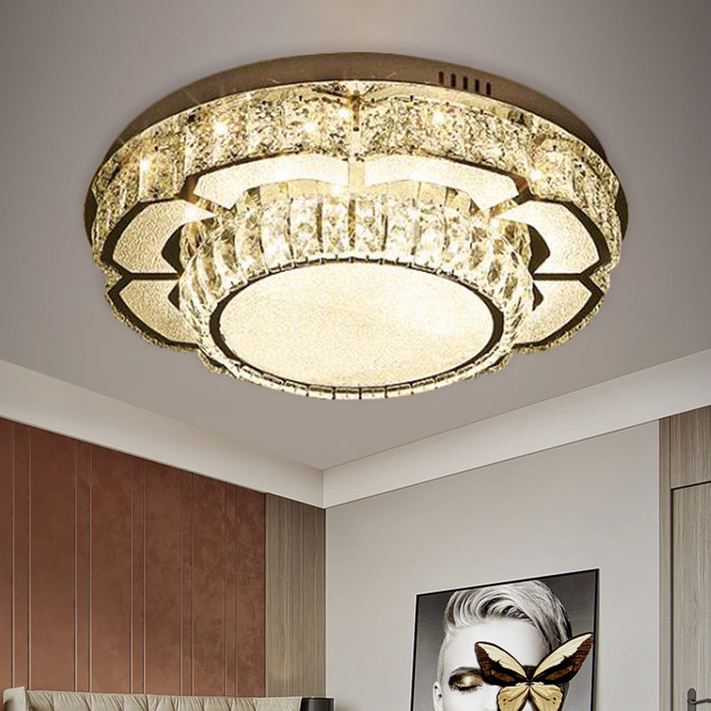 Contemporary LED Ceiling Lamp with Crystal Block Shade Chrome Round/Square Flushmount Lighting