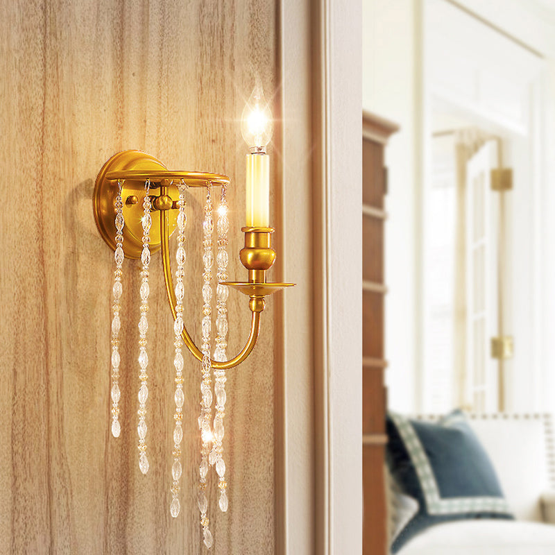 1/2 Lights Corridor Wall Lamp Modern Gold Sconce Light with Metal Candle Design and Crystal Strand Decoration