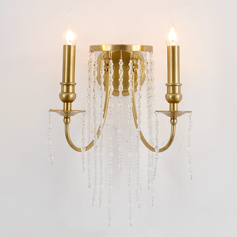 1/2 Lights Corridor Wall Lamp Modern Gold Sconce Light with Metal Candle Design and Crystal Strand Decoration