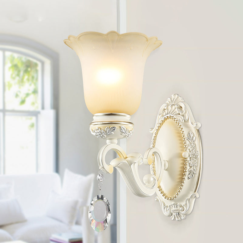 Ivory Flower Wall Light Traditional White Glass 1/2 Lights Living Room Sconce Light