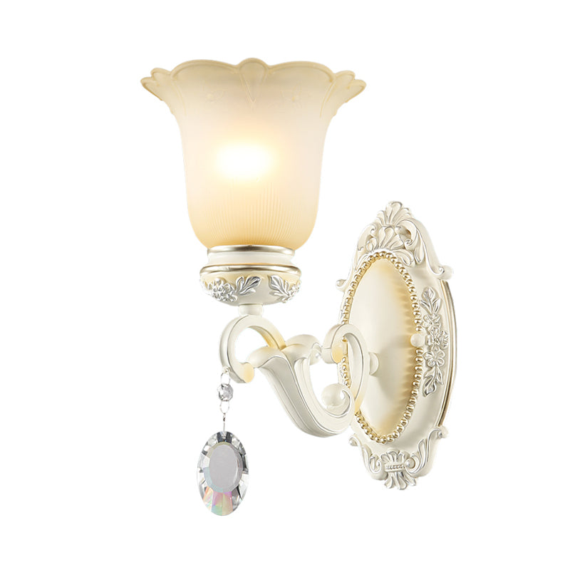 Ivory Flower Wall Light Traditional White Glass 1/2 Lights Living Room Sconce Light