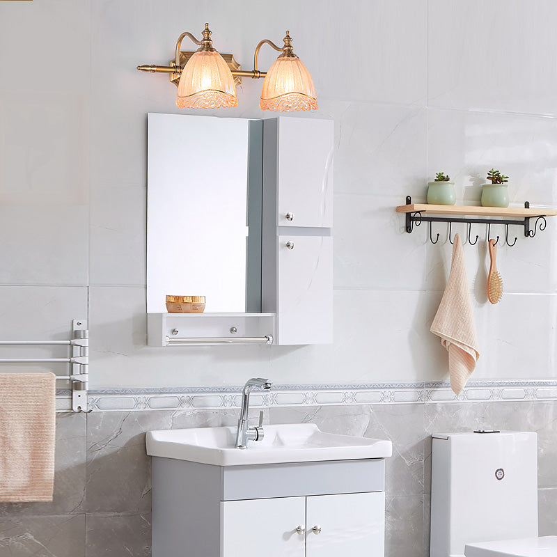 Ombra floreale Light Sconce Stile moderno vetro ambra 2/3 Baglie da bagno Vanity Light in ottone, 16,5 "/24,5" W