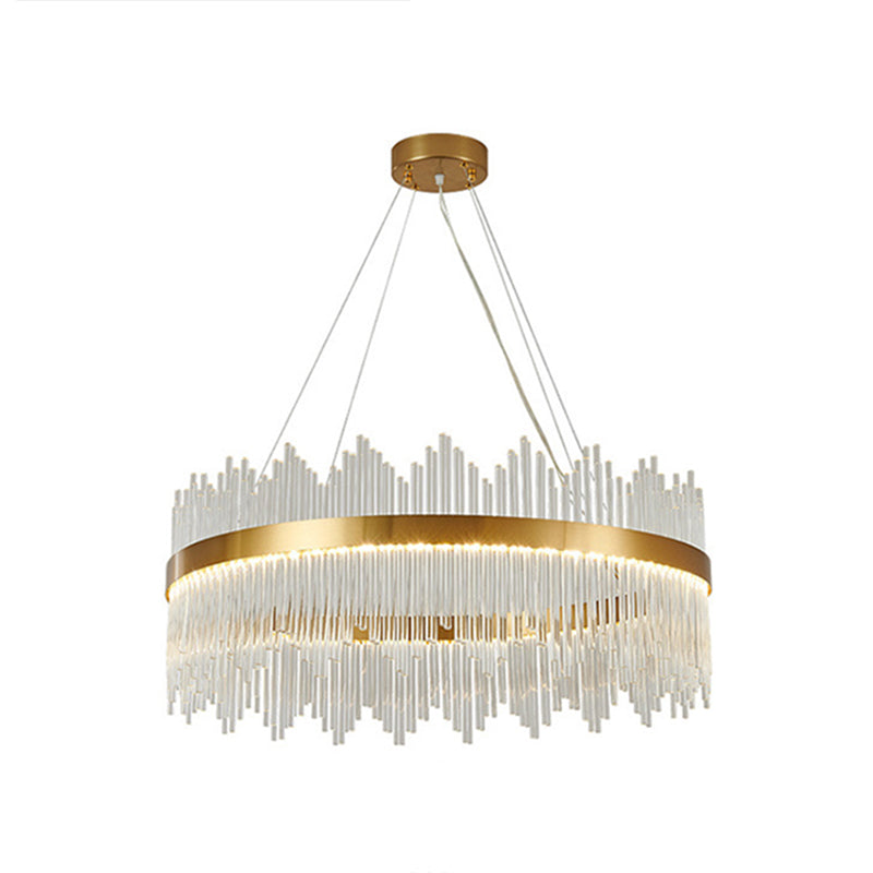 Modern Drum Chandelier Glass Crystal Pendant Ceiling Lights with Adjustable Hanging Cord for Living Room