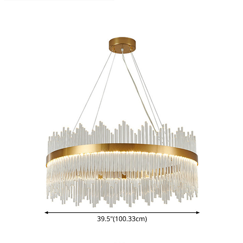 Modern Drum Chandelier Glass Crystal Pendant Ceiling Lights with Adjustable Hanging Cord for Living Room