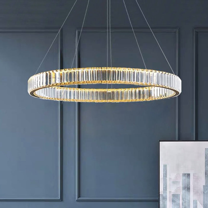 Ultra-modern Ring LED Chandelier Lamp Crystal Suspension Pendant Light for Living Room