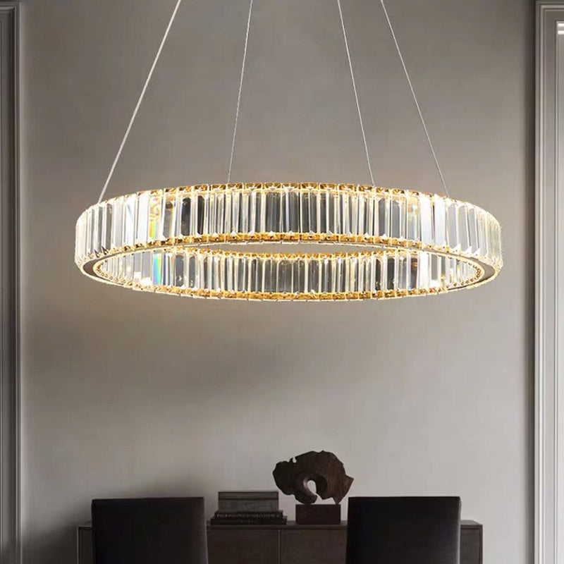 Ultra-modern Ring LED Chandelier Lamp Crystal Suspension Pendant Light for Living Room