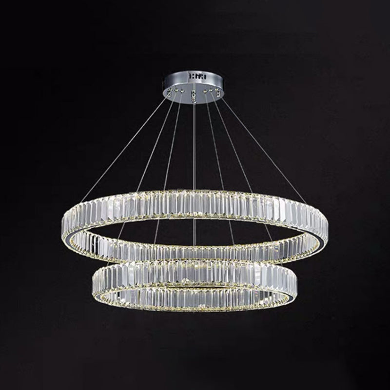 Ultra-modern Ring LED Chandelier Lamp Crystal Suspension Pendant Light for Living Room